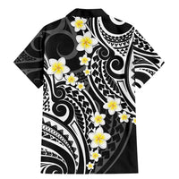 Plumeria With Black Polynesian Tattoo Pattern Family Matching Mermaid Dress and Hawaiian Shirt