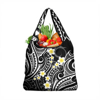Plumeria With Black Polynesian Tattoo Pattern Grocery Bag