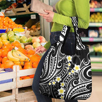 Plumeria With Black Polynesian Tattoo Pattern Grocery Bag