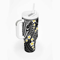 Plumeria With Black Polynesian Tattoo Pattern Tumbler With Handle