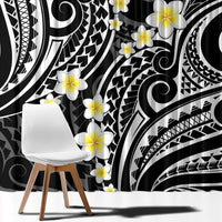 Plumeria With Black Polynesian Tattoo Pattern Window Curtain