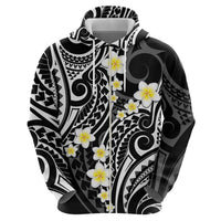 Plumeria With Black Polynesian Tattoo Pattern Zip Hoodie
