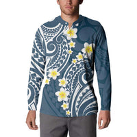 Plumeria With Blue Polynesian Tattoo Pattern Button Sweatshirt