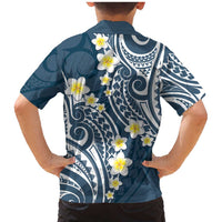 Plumeria With Blue Polynesian Tattoo Pattern Family Matching Mermaid Dress and Hawaiian Shirt