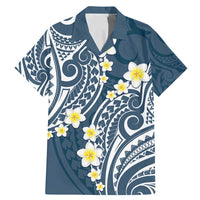 Plumeria With Blue Polynesian Tattoo Pattern Family Matching Mermaid Dress and Hawaiian Shirt