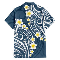 Plumeria With Blue Polynesian Tattoo Pattern Family Matching Tank Maxi Dress and Hawaiian Shirt