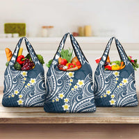 Plumeria With Blue Polynesian Tattoo Pattern Grocery Bag