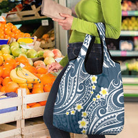 Plumeria With Blue Polynesian Tattoo Pattern Grocery Bag