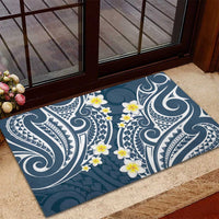 Plumeria With Blue Polynesian Tattoo Pattern Rubber Doormat