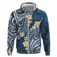 Plumeria With Blue Polynesian Tattoo Pattern Zip Hoodie