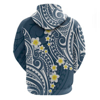 Plumeria With Blue Polynesian Tattoo Pattern Zip Hoodie