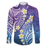 Plumeria With Galaxy Polynesian Tattoo Pattern Family Matching Off Shoulder Short Dress and Hawaiian Shirt LT05 Dad's Shirt - Long Sleeve Galaxy - Polynesian Pride