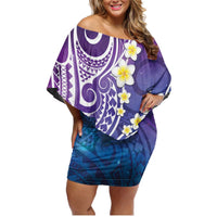 Plumeria With Galaxy Polynesian Tattoo Pattern Family Matching Off Shoulder Short Dress and Hawaiian Shirt LT05 Mom's Dress Galaxy - Polynesian Pride