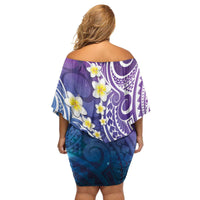 Plumeria With Galaxy Polynesian Tattoo Pattern Family Matching Off Shoulder Short Dress and Hawaiian Shirt LT05 - Polynesian Pride