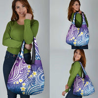 Plumeria With Galaxy Polynesian Tattoo Pattern Grocery Bag