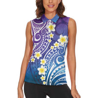 Plumeria With Galaxy Polynesian Tattoo Pattern Women Sleeveless Polo Shirt LT05 - Polynesian Pride