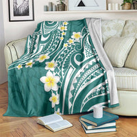Plumeria With Teal Polynesian Tattoo Pattern Blanket