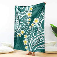 Plumeria With Teal Polynesian Tattoo Pattern Blanket