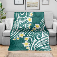 Plumeria With Teal Polynesian Tattoo Pattern Blanket