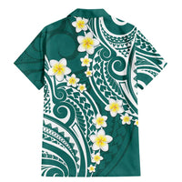 Plumeria With Teal Polynesian Tattoo Pattern Family Matching Mermaid Dress and Hawaiian Shirt