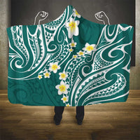 Plumeria With Teal Polynesian Tattoo Pattern Hooded Blanket