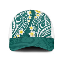 Plumeria With Teal Polynesian Tattoo Pattern Mesh Trucker Cap LT05 One Size White Teal - Polynesian Pride