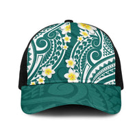 Plumeria With Teal Polynesian Tattoo Pattern Mesh Trucker Cap LT05 One Size Black Teal - Polynesian Pride