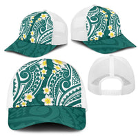 Plumeria With Teal Polynesian Tattoo Pattern Mesh Trucker Cap LT05 - Polynesian Pride