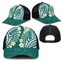 Plumeria With Teal Polynesian Tattoo Pattern Mesh Trucker Cap LT05 - Polynesian Pride