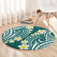 Plumeria With Teal Polynesian Tattoo Pattern Round Carpet