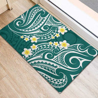 Plumeria With Teal Polynesian Tattoo Pattern Rubber Doormat