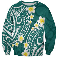 Plumeria With Teal Polynesian Tattoo Pattern Sweatshirt
