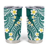 Plumeria With Teal Polynesian Tattoo Pattern Tumbler Cup
