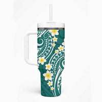 Plumeria With Teal Polynesian Tattoo Pattern Tumbler With Handle