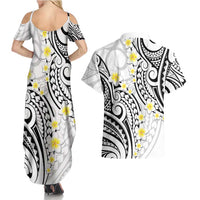 Plumeria With White Polynesian Tattoo Pattern Couples Matching Summer Maxi Dress and Hawaiian Shirt