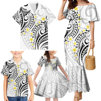 Plumeria With White Polynesian Tattoo Pattern Family Matching Mermaid Dress and Hawaiian Shirt
