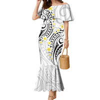 Plumeria With White Polynesian Tattoo Pattern Family Matching Mermaid Dress and Hawaiian Shirt
