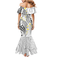 Plumeria With White Polynesian Tattoo Pattern Family Matching Mermaid Dress and Hawaiian Shirt