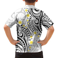Plumeria With White Polynesian Tattoo Pattern Family Matching Summer Maxi Dress and Hawaiian Shirt