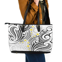Plumeria With White Polynesian Tattoo Pattern Leather Tote Bag
