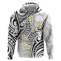 Plumeria With White Polynesian Tattoo Pattern Zip Hoodie