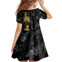 Hawaiian Honu And Surfboards Kid Short Sleeve Dress Gold Style - Polynesian Pride