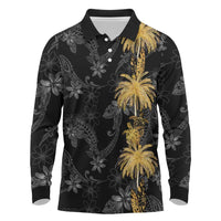 Hawaiian Honu And Surfboards Long Sleeve Polo Shirt Gold Style - Polynesian Pride