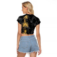 Hawaiian Honu And Surfboards Raglan Cropped T Shirt Gold Style - Polynesian Pride