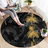 Hawaiian Honu And Surfboards Round Carpet Gold Style - Polynesian Pride
