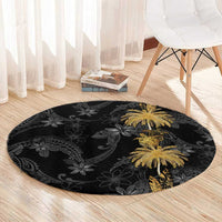 Hawaiian Honu And Surfboards Round Carpet Gold Style - Polynesian Pride