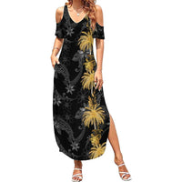 Hawaiian Honu And Surfboards Summer Maxi Dress Gold Style - Polynesian Pride