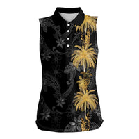 Hawaiian Honu And Surfboards Women Sleeveless Polo Shirt Gold Style - Polynesian Pride