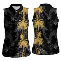 Hawaiian Honu And Surfboards Women Sleeveless Polo Shirt Gold Style - Polynesian Pride