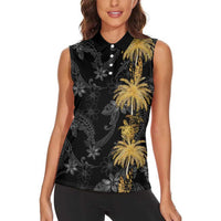 Hawaiian Honu And Surfboards Women Sleeveless Polo Shirt Gold Style - Polynesian Pride